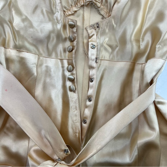 Vintage 90s 80s women’s yellow rose puff sleeve  mini dress M L76-27 - Picture 10 of 10